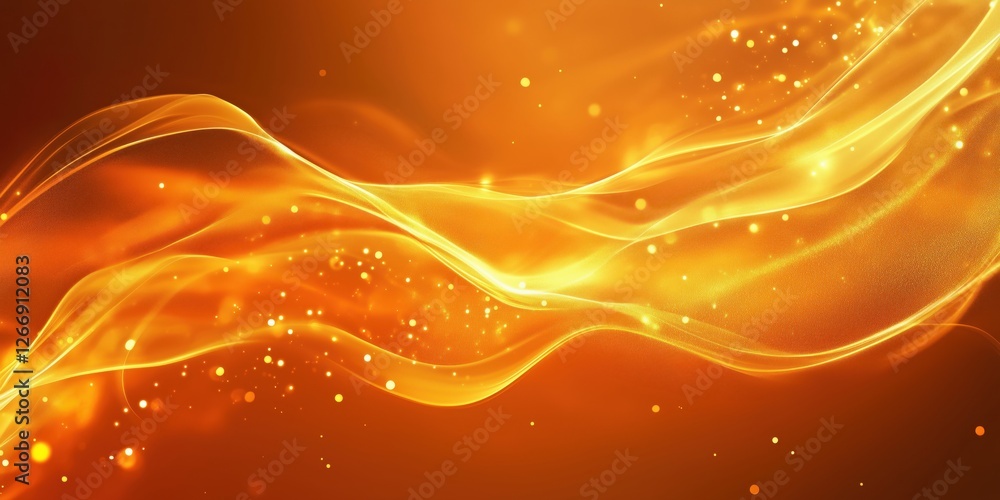 Aufkleber abstract orange wave background with glowing particles and smooth flowing lines