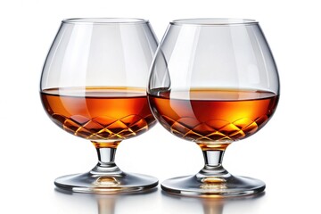 Two Whiskey Glasses with Amber Liquor - Two whiskey glasses with amber liquor, showcasing a rich color and elegant glass design.

