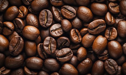 Fototapeta premium Rich, Dark Coffee Beans Piled Together for Aromatic Brew and Freshness