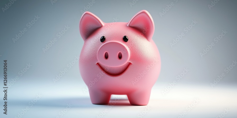 Poster smiling pink piggy bank with glossy finish and cheerful expression