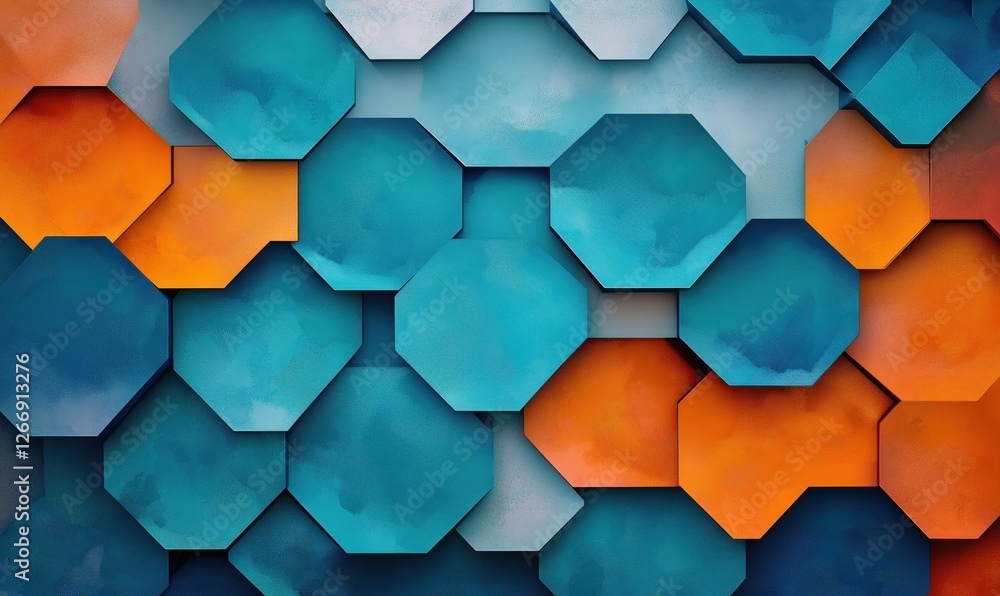 Poster colorful hexagonal pattern with blue and orange tones for modern design projects