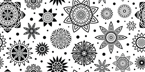 Geometric flowers isolated on white background, stylized flowers, seamless pattern, vector design