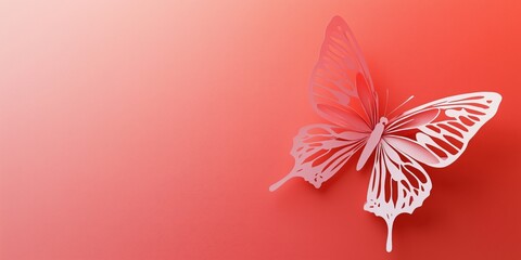 Obraz premium Elegant pink butterfly design on gradient coral background for modern decor