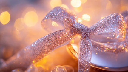 Sparkling gift wrapped with an elegant bow against a festive background