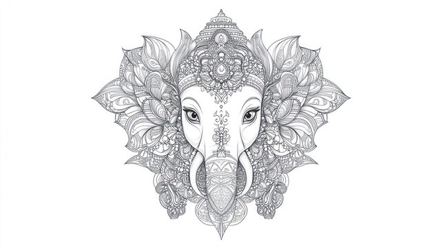 recommend clip art: Ganesha Mandala, ornate head, detailed design, white background, spiritual art