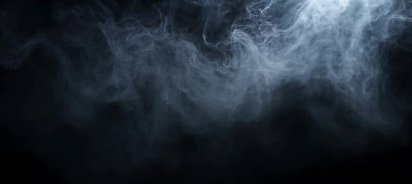 Dark dim room with misty smoke clouds effect. Generative video AI technology.