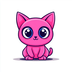 Cute Pink Cartoon Furry Cat with a Playful Look