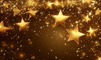 Golden stars and sparkling lights on a dark background for festive celebrations