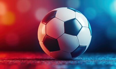 Naklejka premium Soccer ball on colorful background with bokeh effect for sports themes