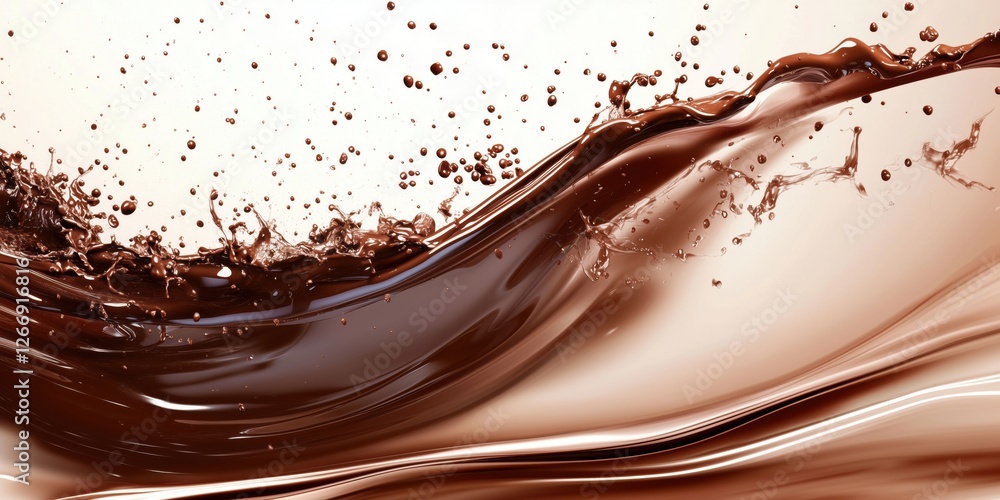 Poster chocolate splash creating dynamic waves and droplets in a smooth flow