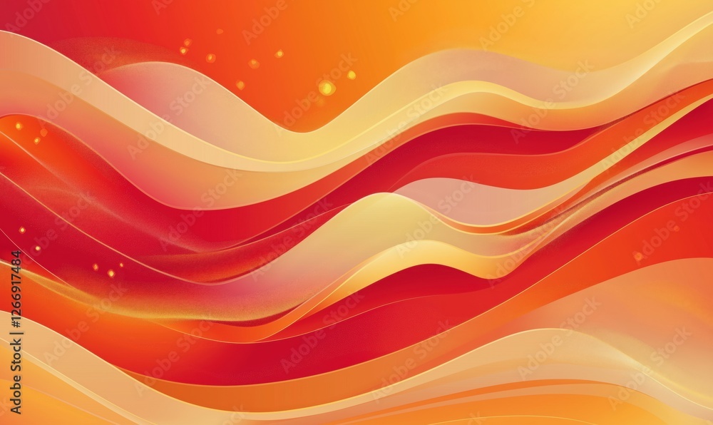 Poster vibrant abstract waves in red and orange hues with smooth gradients and soft curves