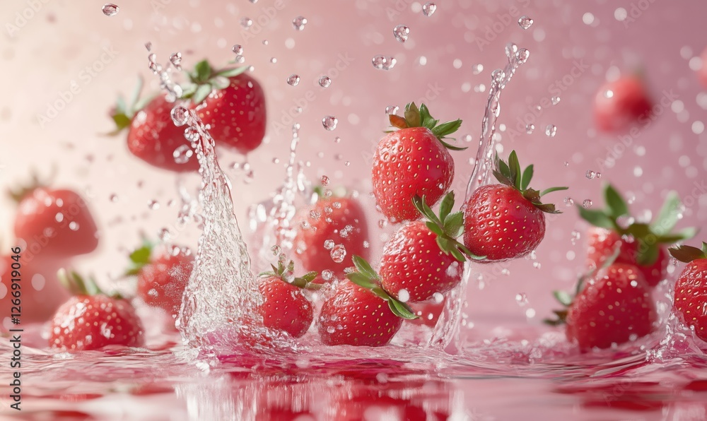 Aufkleber fresh strawberries splashing in water creating dynamic and vibrant scene