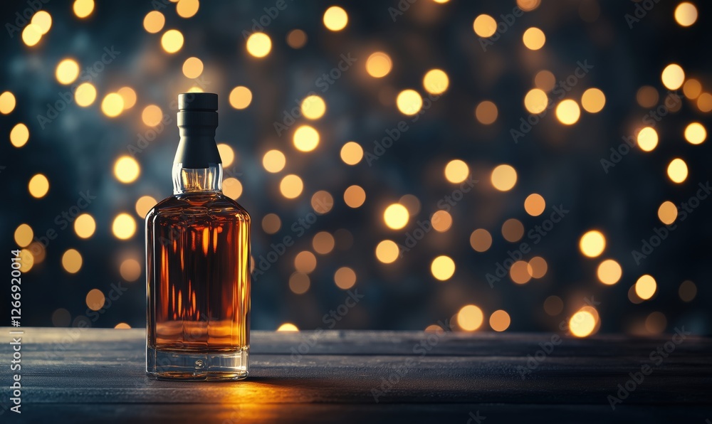 Poster Elegant whiskey bottle with warm bokeh background creating a cozy atmosphere