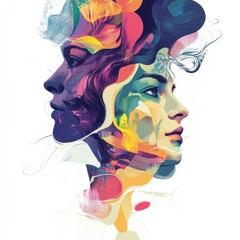 Two intertwined profiles blending colors and emotions, showcasing the beauty of human connection and creativity. Generative AI