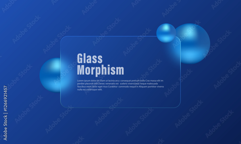 Poster glass morphism website landing page template .blue gradient background and frosted glass partition w