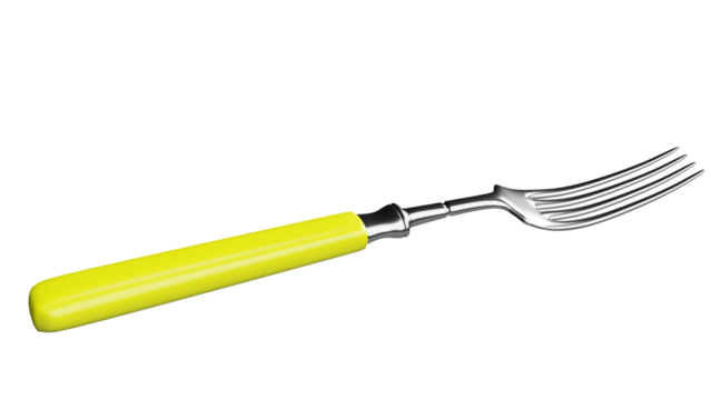 Yellow handled fork isolated on white background