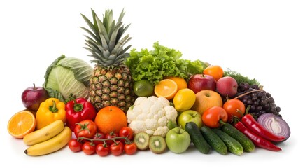 Naklejka na ściany i meble Market Bounty High Resolution Display of Colorful Fruits and Vegetables with Pineapple Centerpiece