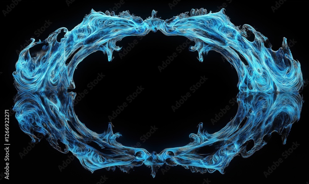 Poster abstract blue swirling patterns creating a mesmerizing circular frame design