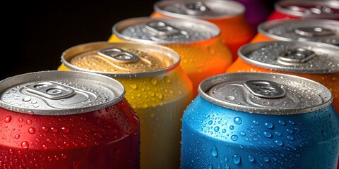Vibrant Refreshments Close Up Macro Photography of Colorful Soda Cans