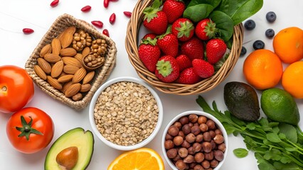 Nutritious Delight Overhead Flat Lay of Colorful Fresh Ingredients for a Balanced Diet