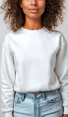 Woman In White Sweatshirt And Denim Jeans