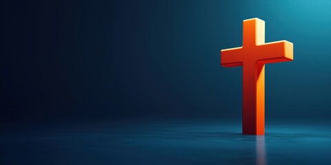 Orange cross symbol on dark background with dramatic lighting effects
