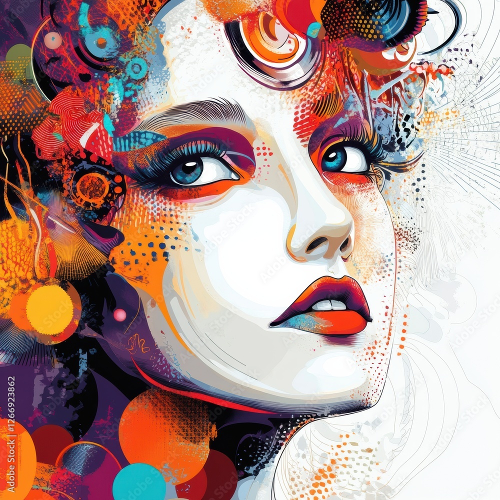 Aufkleber colorful portrait showcasing artistic expression and vibrant design elements with a focus on facial 
