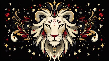 Majestic Lion Portrait with Starry Night Backdrop for Zodiac Signs, Astrological Themes