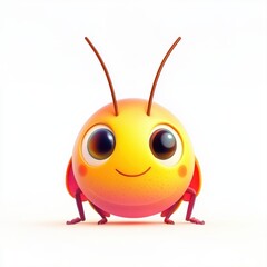 Obraz premium Cute cartoon insect character with oversized eyes and cheerful expression, featuring vibrant yellow and pink colors and antennae, perfect for children's illustrations or animations