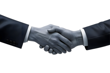 A dynamic 3D-rendered handshake icon with realistic hand textures and smooth, soft shadows. The