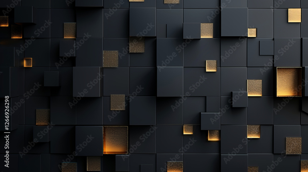 Poster abstract geometric pattern: a striking visual interplay of black and gold, this abstract background 