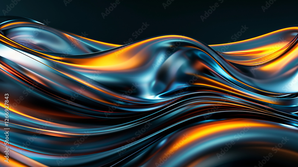 Poster abstract fluid metal: a mesmerizing digital rendering of shimmering, metallic fluid flowing and ripp