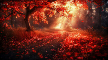 Fall Scene Trees and Leaves in Sunlight Fall Scene Trees and Leaves