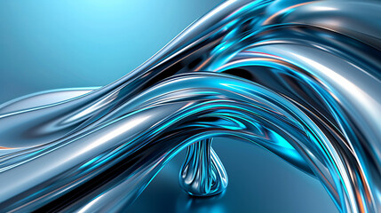 Liquid Metal Flow: Abstract digital rendering of a flowing liquid metal, with a vibrant blue hue and highly reflective surface, creating a sense of dynamic movement and elegance.