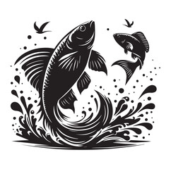Fish jumping vector silhouette SH