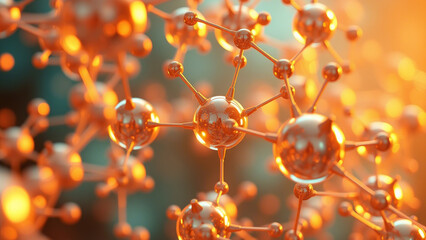 Detailed 3D Molecular Structure, Copper Tone, Scientific Illustration