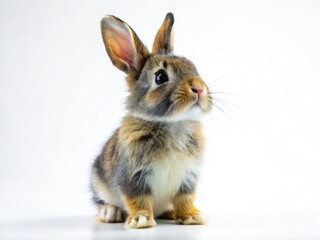 Obraz premium Adorable tilt-shift photo: a three-toned newborn bunny in a charming studio setting.