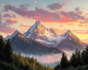 Serene Sunset over Watzmann Mountain in Bavaria with Lush Woods and Vibrant Sky