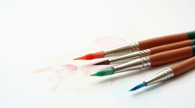 Neatly Arranged Watercolor Paintbrushes with Colorful Tips