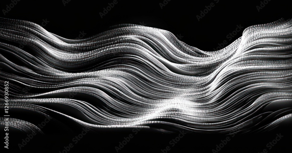 Poster dynamic black and white wave pattern with fluid lines abstract expressionism art high contrast desig