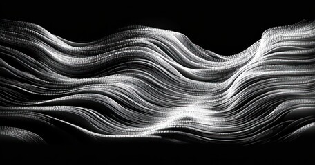 Dynamic Black and White Wave Pattern with Fluid Lines Abstract Expressionism Art High Contrast Design Illustration