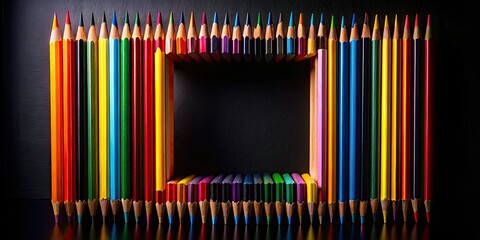 Fototapeta premium Artistic pencil arrangement creates a striking silhouette, sharp edges highlighted by dramatic lighting.