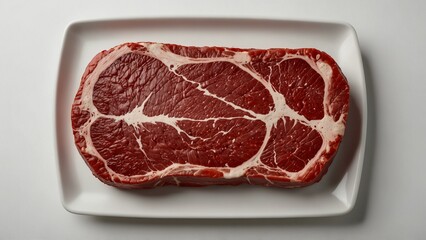 Fototapeta premium Raw Steak with Rich Marbling on Simple White Plate