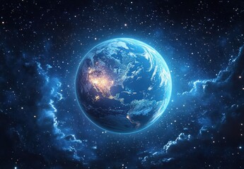 Obraz premium Stunning Digital Painting of Earth in Space with Vibrant Colors and Dramatic Lighting