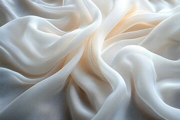 Fototapeta premium luxurious white background flowing silk fabric soft waves translucent light texture folds shallow depth