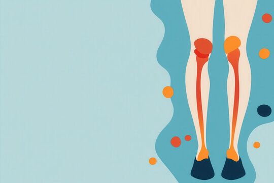 Modern abstract medical illustration of legs with highlighted knee and bone structure