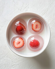 Delicate Strawberry Ice Spheres in a Bowl