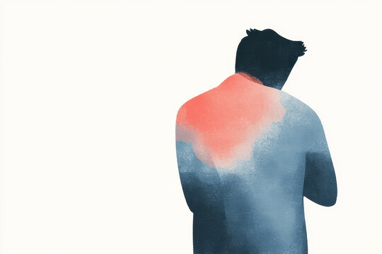 Abstract Watercolor Illustration of Man with Shoulder Pain