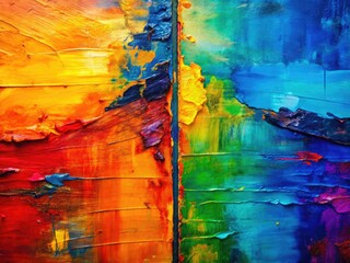 Fototapeta premium Bold brushstrokes define this abstract acrylic, a vibrant split-composition masterpiece.