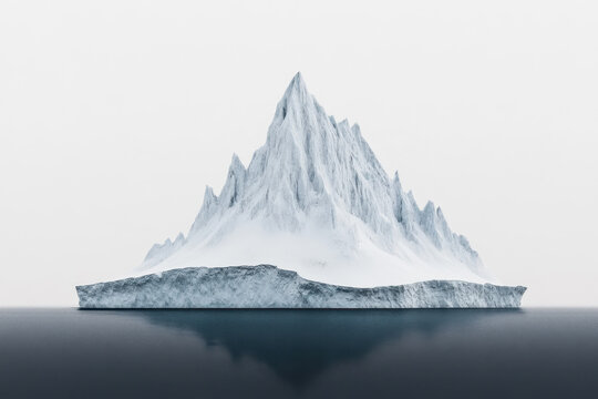 Massive iceberg floating in calm Arctic waters with a towering peak, dramatic polar landscape